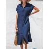 CUPSHE Women Buttoned Cover-Up Shirt Dress Summer Short Sleeve Split Midi Dresses(Dark Blue)