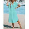 CUPSHE Women Buttoned Cover-Up Shirt Dress Summer Short Sleeve Split Midi Dresses(Light Green)
