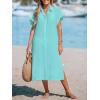 CUPSHE Women Buttoned Cover-Up Shirt Dress Summer Short Sleeve Split Midi Dresses(Light Green)