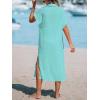 CUPSHE Women Buttoned Cover-Up Shirt Dress Summer Short Sleeve Split Midi Dresses(Light Green)