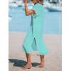 CUPSHE Women Buttoned Cover-Up Shirt Dress Summer Short Sleeve Split Midi Dresses(Light Green)