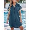 CUPSHE Women Collar Neck Short Sleeves Front Buttons Chest Pocket Beach Mini Dresses Coverup(Navy)