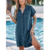CUPSHE Women Collar Neck Short Sleeves Front Buttons Chest Pocket Beach Mini Dresses Coverup(Navy)