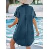 CUPSHE Women Collar Neck Short Sleeves Front Buttons Chest Pocket Beach Mini Dresses Coverup(Navy)