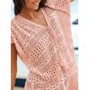 CUPSHE Women Crochet Beach Cover Ups Summer V Neck Casual Mini Coverup Dress Short Sleeve Split Hem Bathing Suit Cover Up(Pink)