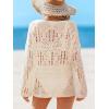 CUPSHE Women Crochet Cover Up Striped Swimwear Cutout Beach Coverup Top(Beige)