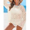 CUPSHE Women Crochet Cover Up Striped Swimwear Cutout Beach Coverup Top(Beige)