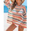 CUPSHE Women Crochet Cover Up Striped Swimwear Cutout Beach Coverup Top(Gray Striped)