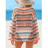 CUPSHE Women Crochet Cover Up Striped Swimwear Cutout Beach Coverup Top(Gray Striped)