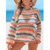 CUPSHE Women Crochet Cover Up Striped Swimwear Cutout Beach Coverup Top(Gray Striped)