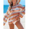 CUPSHE Women Crochet Cover Up Striped Swimwear Cutout Beach Coverup Top(Orange Striped)