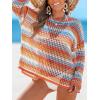 CUPSHE Women Crochet Cover Up Striped Swimwear Cutout Beach Coverup Top(Orange Striped)