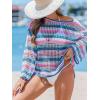 CUPSHE Women Crochet Cover Up Striped Swimwear Cutout Beach Coverup Top(Purple Striped)