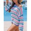 CUPSHE Women Crochet Cover Up Striped Swimwear Cutout Beach Coverup Top(Purple Striped)