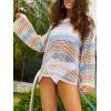 CUPSHE Women Crochet Cover Up Striped Swimwear Cutout Beach Coverup Top(Rainbow Color)