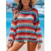 CUPSHE Women Crochet Cover Up Striped Swimwear Cutout Beach Coverup Top(Red-green Striped)
