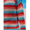 CUPSHE Women Crochet Cover Up Striped Swimwear Cutout Beach Coverup Top(Red-green Striped)