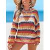 CUPSHE Women Crochet Cover Up Striped Swimwear Cutout Beach Coverup Top(Yellow Striped)