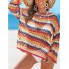 CUPSHE Women Crochet Cover Up Striped Swimwear Cutout Beach Coverup Top(Yellow Striped)
