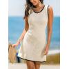 CUPSHE Women Crochet Swimsuit Cover Ups Knit Sleeveless Mini Beach Coverup Dresses for Swimwear(Beige)