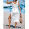 CUPSHE Women Crochet V-Neck Drawstring Cover-Up Dress Sleeveless V Neck Cover Up Summer(White)