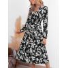 CUPSHE Women Fall Dresses Floral V Neck Tie Front Long Sleeve Flowy Casual Wrap Maxi Dress(Black)
