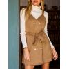 CUPSHE Women Fall Overall Dresses Faux Suede V Neck Button Down Belted Tie Pinafore Mini Dress(Brown)