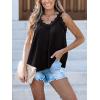 CUPSHE Women Lace Trim Tank Tops V Neck Sleeveless Relaxed Blouse Summer Casual Loose Dressy Cami Top(Black)