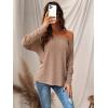 CUPSHE Women Long Sleeve Off The Shoulder Knitted Tops Casual Loose Fit Solid Blouses(Taupe)