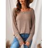 CUPSHE Women Long Sleeve Off The Shoulder Knitted Tops Casual Loose Fit Solid Blouses(Taupe)