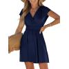 CUPSHE Women Mini Dress Smocked Dress Cap Sleeve A line Sundress Flowy Dresses Trendy Vacation Outfits(Blue)