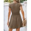 CUPSHE Women Mini Dress Smocked Dress Cap Sleeve A line Sundress Flowy Dresses Trendy Vacation Outfits(Brown)