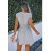 CUPSHE Women Mini Dress Smocked Dress Cap Sleeve A line Sundress Flowy Dresses Trendy Vacation Outfits(Grey)