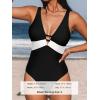 CUPSHE Women One Piece Swimsuit Bathing Suit Cutout V Neck Adjustable Straps Color Block O Ring(Black/White)