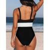 CUPSHE Women One Piece Swimsuit Bathing Suit Cutout V Neck Adjustable Straps Color Block O Ring(Black/White)