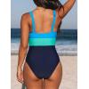 CUPSHE Women One Piece Swimsuit Bathing Suit Cutout V Neck Adjustable Straps Color Block O Ring(Blue/Green)