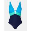 CUPSHE Women One Piece Swimsuit Bathing Suit Cutout V Neck Adjustable Straps Color Block O Ring(Blue/Green)
