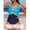 CUPSHE Women One Piece Swimsuit Bathing Suit Cutout V Neck Adjustable Straps Color Block O Ring(Blue/Green)