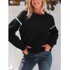 CUPSHE Women Oversized Sweater Drop Shoulder Contrast Long Sleeve Knit Top Casual Lightweight Pullover Fall Sweaters(Black)