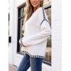 CUPSHE Women Oversized Sweater Drop Shoulder Contrast Long Sleeve Knit Top Casual Lightweight Pullover Fall Sweaters(White)