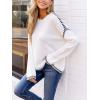 CUPSHE Women Oversized Sweater Drop Shoulder Contrast Long Sleeve Knit Top Casual Lightweight Pullover Fall Sweaters(White)