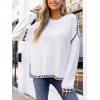 CUPSHE Women Oversized Sweater Drop Shoulder Contrast Long Sleeve Knit Top Casual Lightweight Pullover Fall Sweaters(White)
