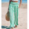 CUPSHE Women Pants Smocked Waist Pants Tapered Leg Pant Loose Fit Long Trousers Casual Beach(Green)