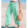 CUPSHE Women Pants Smocked Waist Pants Tapered Leg Pant Loose Fit Long Trousers Casual Beach(Green)