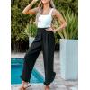 CUPSHE Women Pants Smocked Waist Straight Leg Ruffle Cuffs Loose Fit Pant Casual Beach,Black M