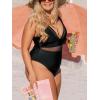 CUPSHE Women Plus Size One Piece Swimsuit V Neck Mesh Sheer Tummy Control Bathing Suit with Adjustable Wide Straps(Black)