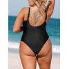 CUPSHE Women Plus Size One Piece Swimsuit V Neck Mesh Sheer Tummy Control Bathing Suit with Adjustable Wide Straps(Black)