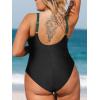 CUPSHE Women Plus Size One Piece Swimsuit V Neck Mesh Sheer Tummy Control Bathing Suit with Adjustable Wide Straps(Black/Green)