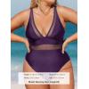 CUPSHE Women Plus Size One Piece Swimsuit V Neck Mesh Sheer Tummy Control Bathing Suit with Adjustable Wide Straps(Blackberry Wine)