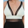 CUPSHE Women Plus Size One Piece Swimsuit V Neck Mesh Sheer Tummy Control Bathing Suit with Adjustable Wide Straps(White/Black)